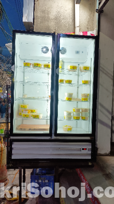 Double door glass refrigerator